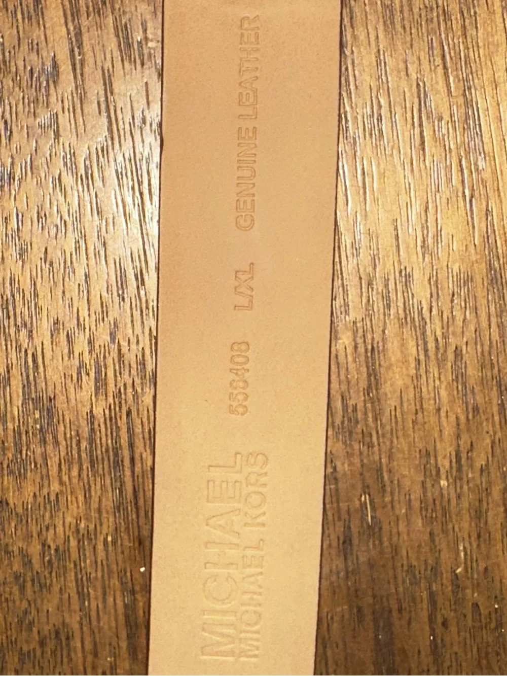 Michael Kors Tan Leather Belt with Gold MK Crystal Buckle size L/Xl new